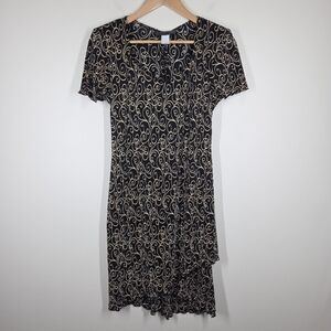 Vtg 90s Y2K Connected Apparel Black Cream Swirl Pleated Dress 6 Grunge Fairy